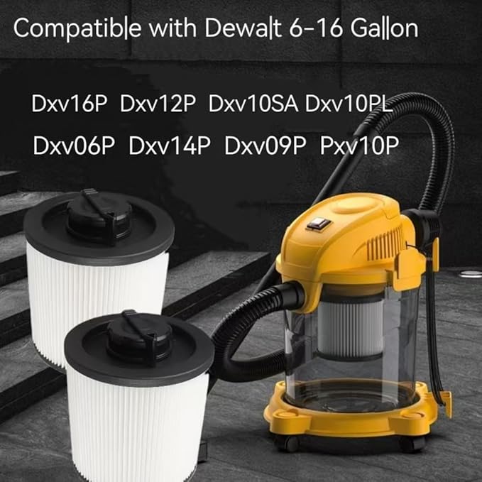 2 Pack DXVC6910 Cartridge Filter for vacuum filter replacement DEWALT Vacuum Cleaners 6-16 Gallo, wet/dry vac filter Compatible With DeWalt DXV10P DXV10PL DXV10SA DXV12P DXV09P DXV14P DXV16P DXV06P - AquaVibe