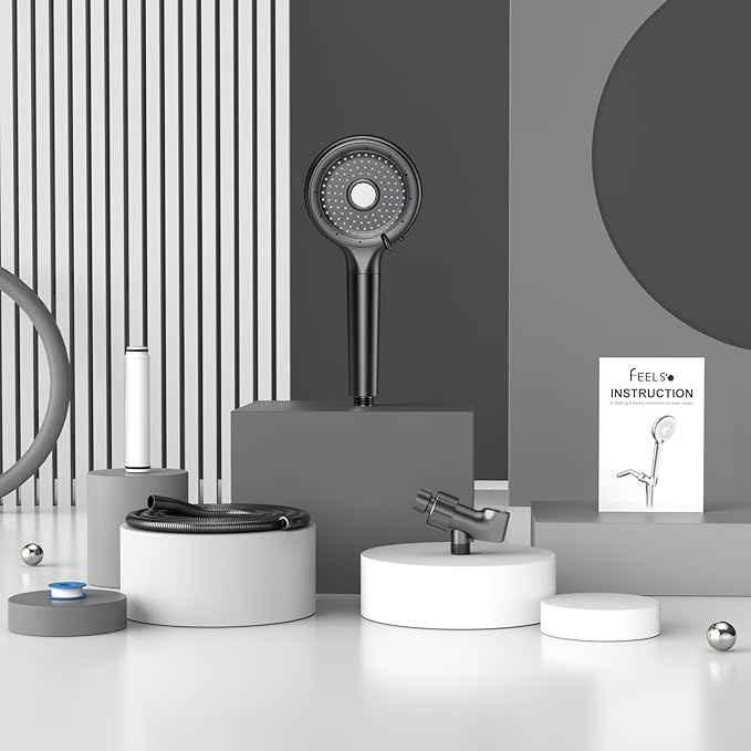 FEELSO Filtered Shower Head with Handheld, High Pressure 6 Spray Mode Showerhead with Filter, 15 Stages Water Softener Filters Beads for Hard Water-Remove Chlorine, Reduce Dry Itchy Skin, Extra Filter