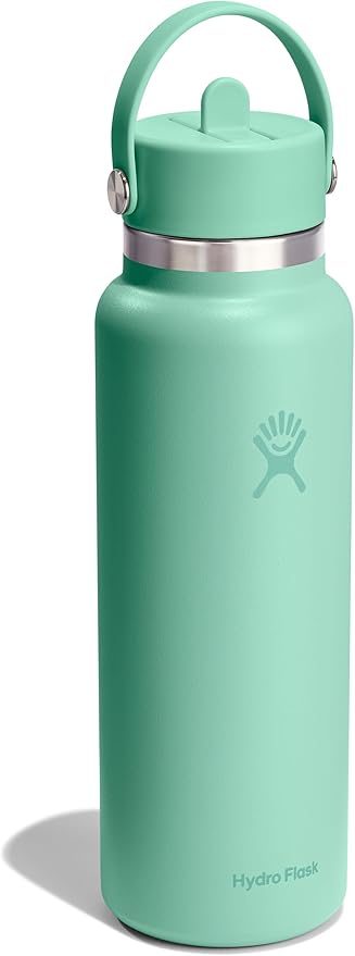 Hydro Flask Water Bottle - Insulated Stainless Steel - Wide Straw Lid, Non Spill, Leakproof in 40 Oz Mermaid Green