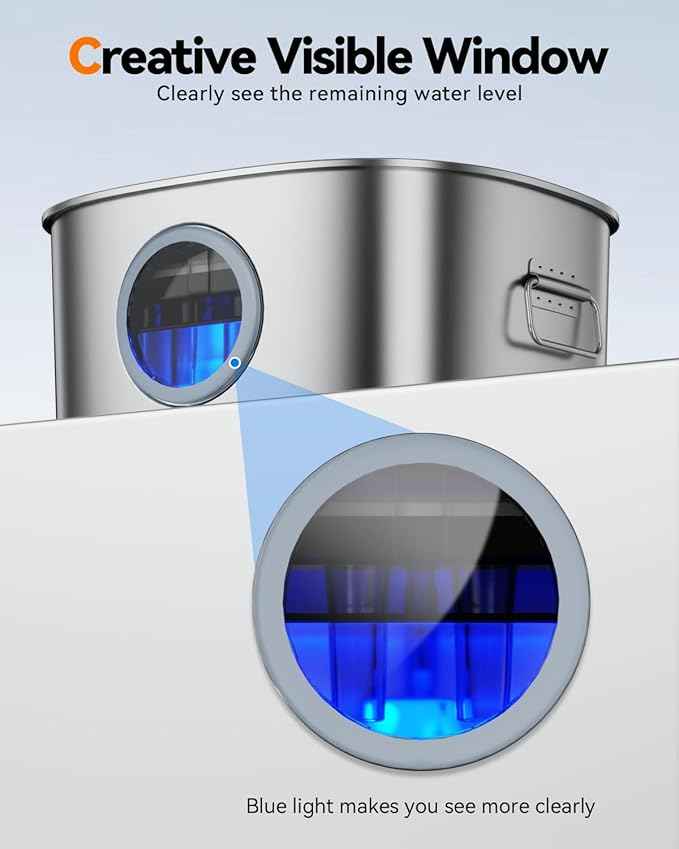 Dog Water Fountain Stainless Steel, 11L/2.8Gal Large Pet Water Fountain for Large Dogs Inside, Dog Fountain Water Bowl Automatic Dispenser with Visible Window & LED, Ultra Quiet (with 8pcs Filters)