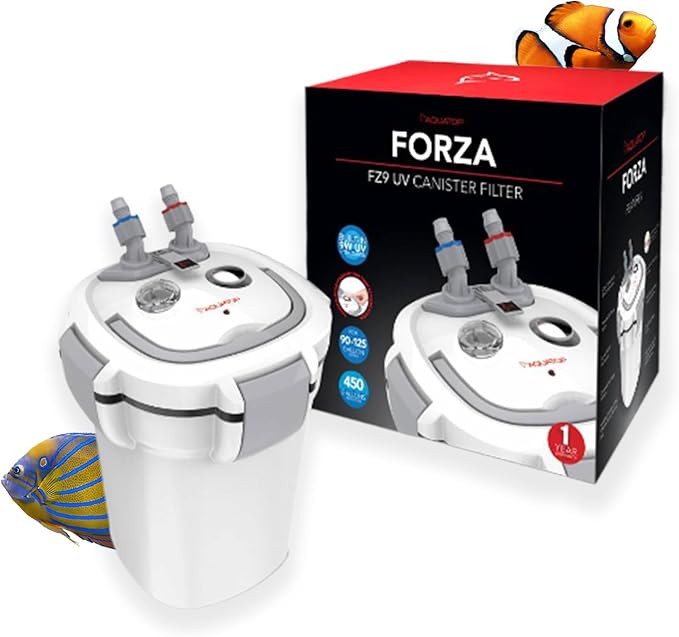 Aquatop Forza Premium Canister Filter - Built-in 9-Watt Lamp - Includes Replaceable Canister Carbon Cartridge - Ideal for Fresh and Salt Water