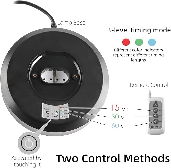38W UV Light Sanitizer with 1 Spare Bulb, Ultraviolet Lamp with Remote Control for Home, Office School, Hotel.99.99% UVC Cleaning Portable Lamp, 3-Gear Timer 15/30/60 Minutes 110V with Ozone