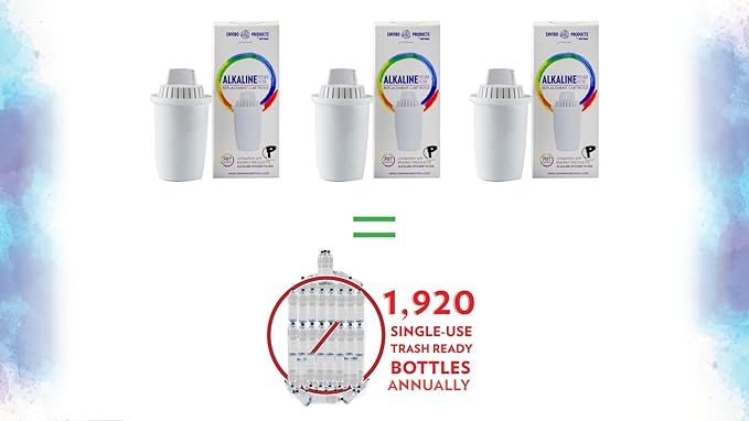 New Wave Enviro Alkaline Pitcher Replacement Cartridge 3 Pack, 80 Gallon Filter Life per Cartridge, Easy Installation, White