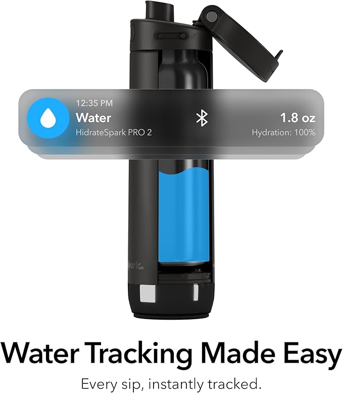 HidrateSpark PRO 2 21 oz Straw – Smart Hydration Bottle with Clinically Accurate Water Tracking & Extended Battery Life – Syncs with Apple Health, Fitbit, Smart Rings & Watches - Navy