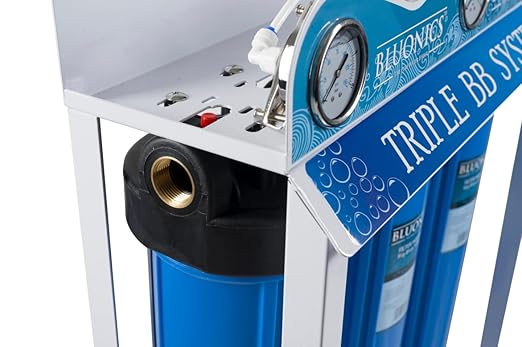 Bluonics Complete Whole House Well Water Filtration System – 24 GPM 110W UV Purifier with Triple 4.5" x 20" Housings, Carbon Filters, and Extra Filter Set