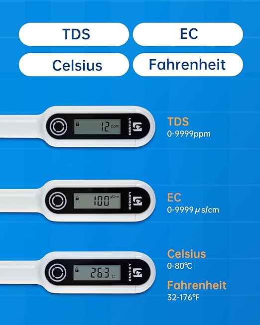 4 in 1 TDS Meter, 0-9999 PPM, Water Tester for Drinking Water, TDS Water Tester/EC/Temp(℃,℉), Pure Titanium Probe, High Precision Pen-Style Water Quality Meter, Ideal for Digital Water Quality Tester