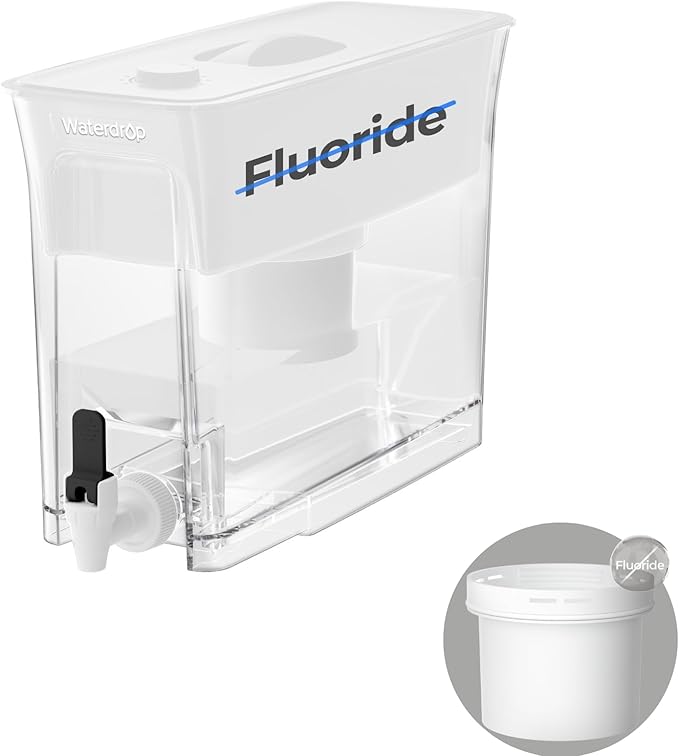 Waterdrop 35-Cup Large Water Filter Dispenser, Fluoride-Reducing, 150-Gallon Long-Life, Reduces Chlorine, PFOA/PFOS and More, BPA Free, White (with 1 Filter)