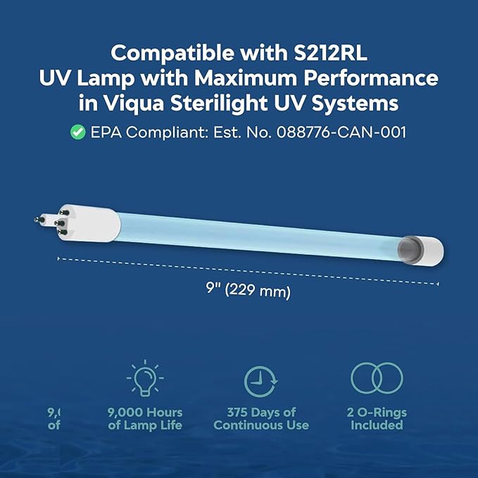 APPLIED MEMBRANES INC. UV-Light Water Filter Replacement Bulb, Compatible with S212RL Viqua Sterilight VT1, SQ-PA, SC1 Ultraviolet Systems, 9"