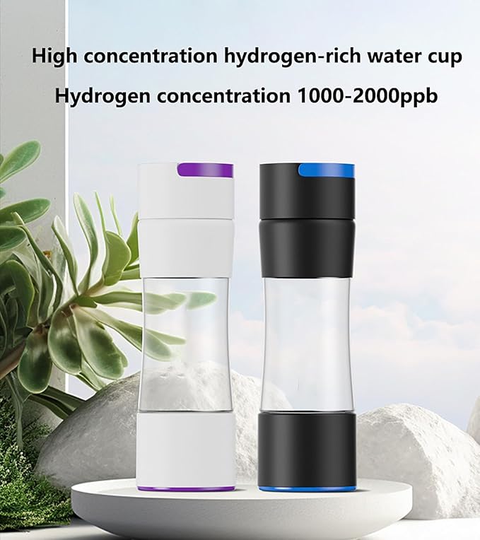 420ml Glass Hydrogen Water Bottle – Rechargeable PEM Hydrogen Water Generator with USB Charging, Smart Electric Water Ionizer for Travel, Fitness & Daily Hydration (White/Black) White