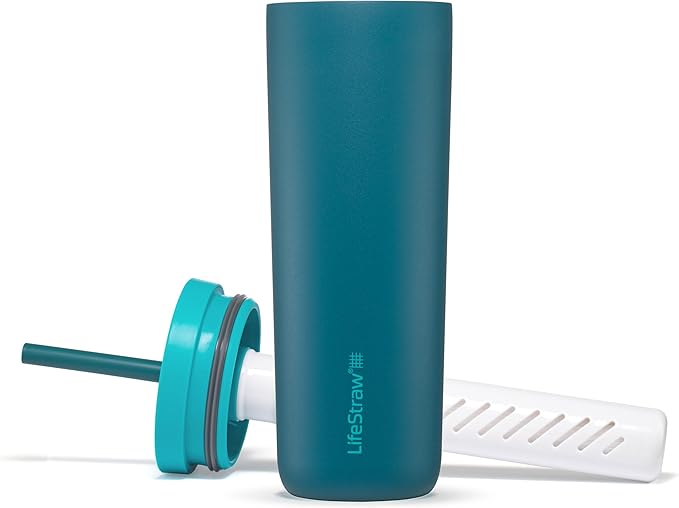 LifeStraw Go Series Tumbler – Double Wall Insulated Stainless Steel Water Filter, Laguna Teal, Designed for Everyday Use, Removes Bacteria, Parasites, Microplastics, and Improves Taste