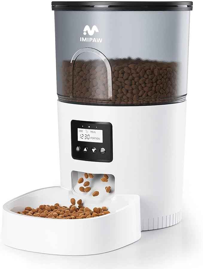 IMIPAW Automatic Cat Feeders, 3L Timed Cat Dry Food Dispenser with Desiccant Bags, Dual Power Supply, Programmable Portion Size, 6 Meals, 20 Portions Per Day, Auto Pet Feeder for Cats and Small Dogs