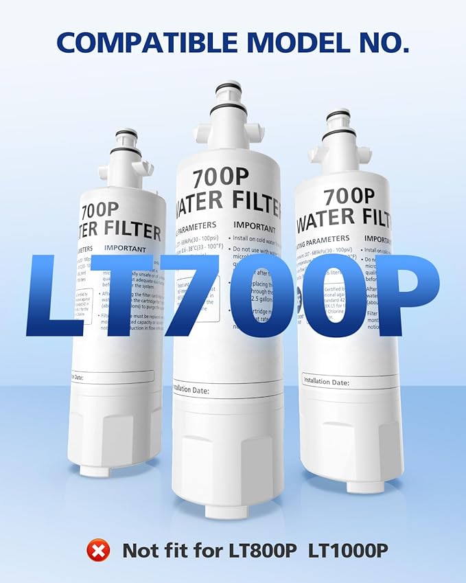 ADQ36006101 Water Filter Compatible With LG LT700P LT700PC Kenmore 9690, ADQ36006102 RFC1200A 46-9690 LFXS30766S Water Filter Replacement LT120F Fresh Air Filter 300 Gallon, 3 Pack - AquaVibe