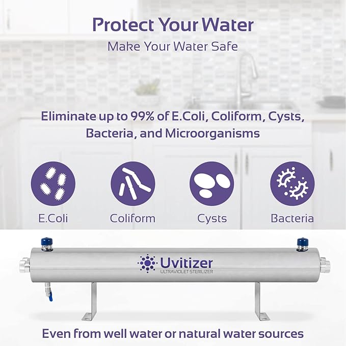 Ultraviolet UV Light Bulb Housing with (2) 36” UV-C Bulbs – for Commercial and Whole House UV Water Filtration Systems – 24 GPM