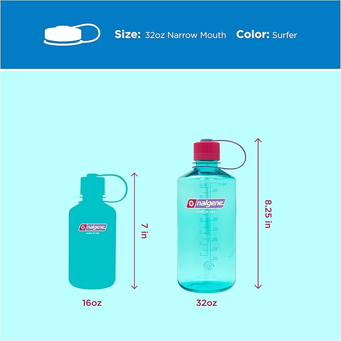 Nalgene 32 oz Narrow Mouth Water Bottle | BPA-Free, Durable & Leak Proof, Lightweight Bottle for Gym, Office & Travel, Surfer