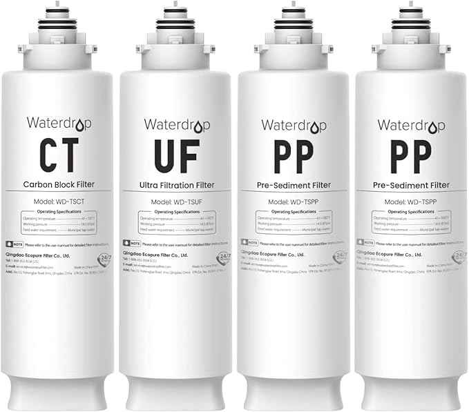 Waterdrop 2TSPP, TSUF, TSCT Under Sink Water Filter, Replacement for Waterdrop TSU Ultra-Filtration Under Sink Water Filter System