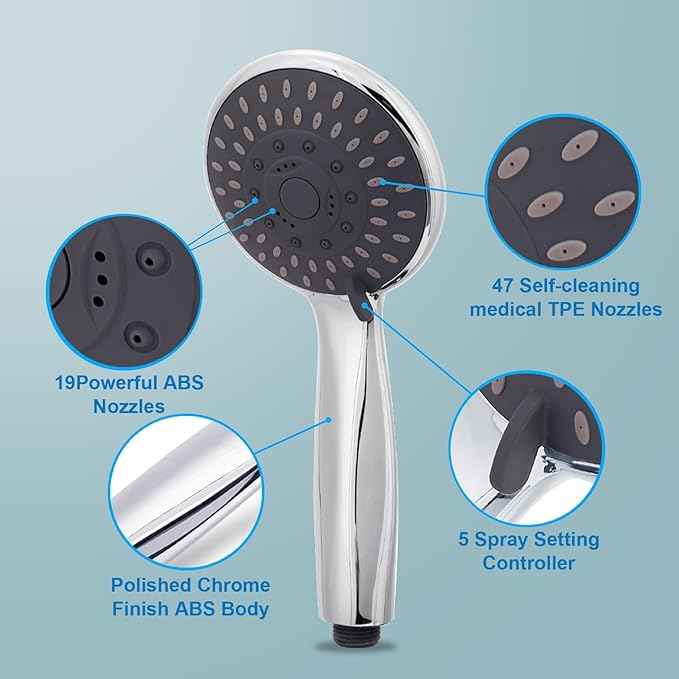 Briout Filtered Shower Head with Handheld, High Pressure 5 Spray Mode Showerhead with Hose Bracket Filter for Hard Water