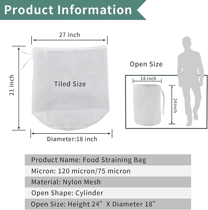 CONIE Nylon Straining Brew Bag for Beer & Wine Making - Food Grade Filter Bag - 18"x24"