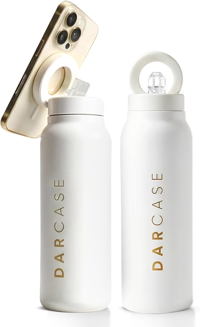 DARCASE Luxury Stainless Steel Water Bottle with Magnetic Phone Mount - Leak Proof Insulated Water Bottle for Workout, Content Creation and Travel - Reusable Bottle with Magnetic Phone Holder - 24oz