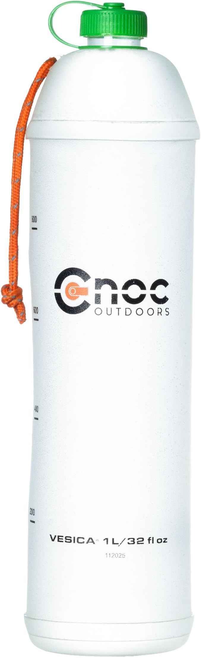 Cnoc Outdoors Vesica Collapsible Water Bottle 1 Liter Green, 28mm Thread Compatible with Popular Filters, Packs Down Small when Empty, Perfect for Travel and Hiking