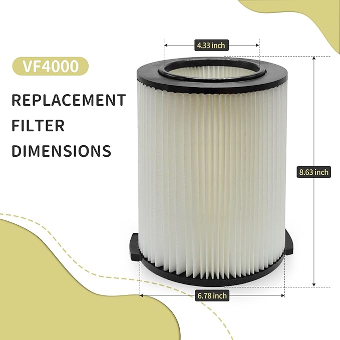VF4000 Replacement Filter for Ridgid 72947 Wet Dry Vac 5 to 20-Gallon 6-9 Gal Husky Craftsman 17816 Vacuum Compatible WD5500 WD0671 WD1270 RV2400A RV2600B Washable & Reusable Standard Wet/dry Vac Filt - AquaVibe