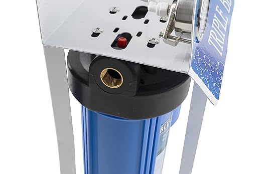 Bluonics Complete Whole House Well Water Filtration System 12 GPM 55W UV Purifier with Triple 4.5"x10" 55W UV, Activated Carbon & Sediment 5, 20 & Extra Filters & UV Bulb