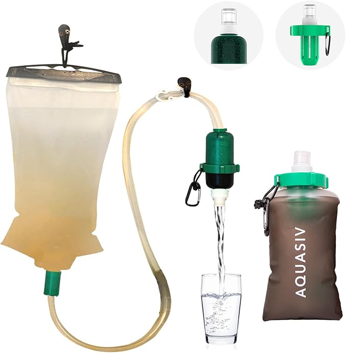 Gravity Water Filter Kit - HFM Carbon & Pre Filter, Portable Squeeze Pouch - Reliable Camping & Hiking