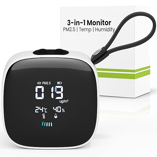 ORB 3-in-1 Air Quality Monitor – Portable Indoor Air Quality Meter for PM2.5, Temperature & Humidity | Smart Air Quality Tester for Home, Office, Bedroom, Travel