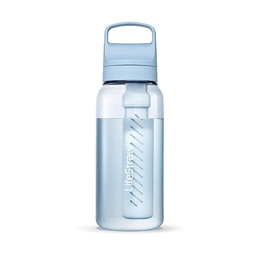 LifeStraw Go Series – BPA-Free Water Filter Bottle for Travel and Everyday use removes Bacteria, parasites and microplastics, Improves Taste, 1L Icelandic Blue