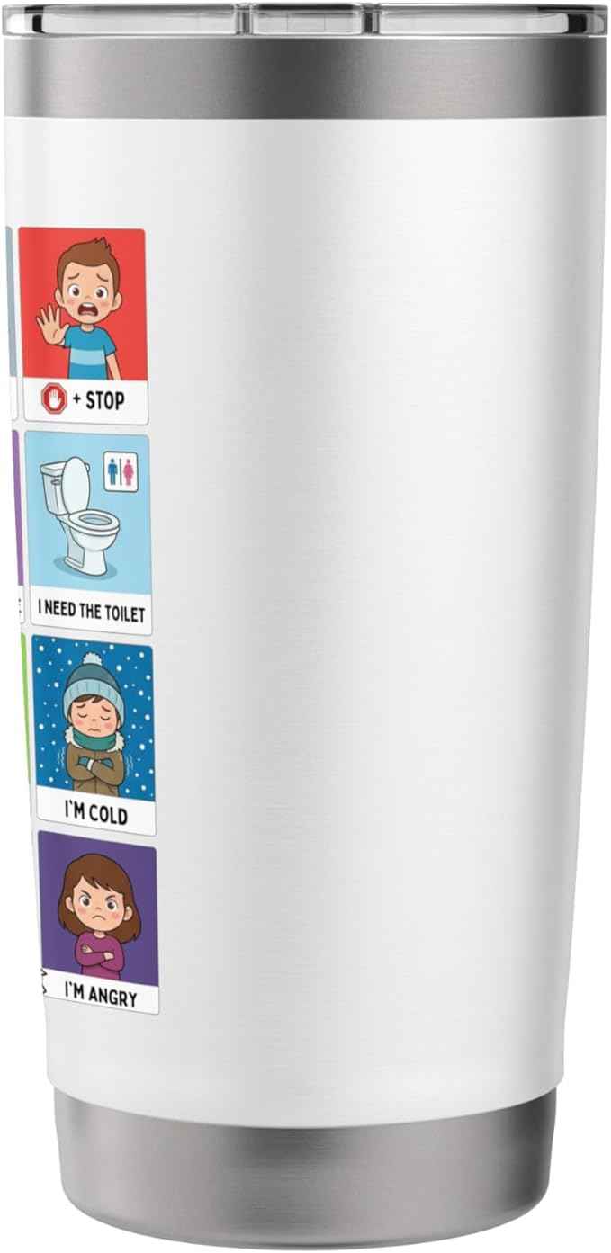 Autism ACC Communication Non Verbal Visual Aid Autistic Kids Stainless Steel Insulated Tumbler