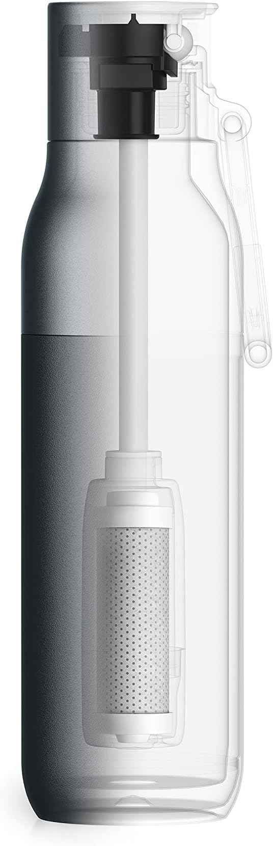 LARQ Bottle Filtered - Insulated Stainless Steel Water Bottle BPA Free with Nano Zero Technology and Long-Lasting Filters, Obsidian Black, 25oz