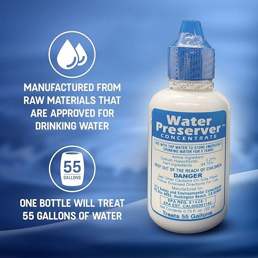 Water Preserver for 55 Gallon Water Tank - Purifies Water for Drinking for 5 Years - Ideal for Emergency Water Storage or Rain Collection - Survival Kit, Earthquake, Hurricane, Emergency Water