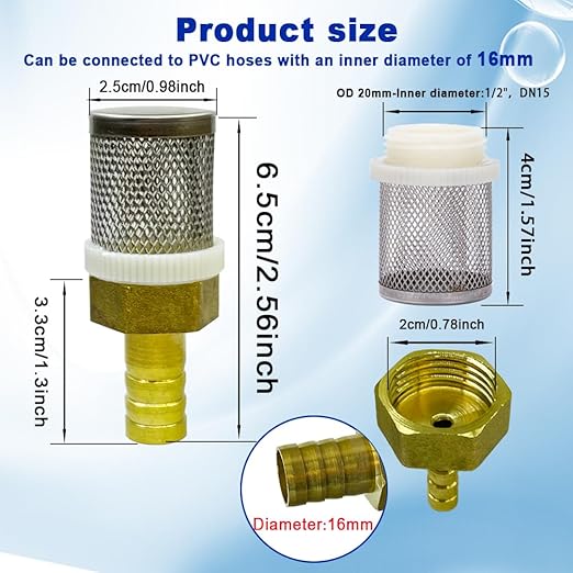 16mm Inline Strainers Filter Copper Tube Joint 16mm Diameter Hose Connection, Garden, Swimming Pool, Fish Tank Hose Filter, Suction Strainers Used to Remove Debris and Reduce Solid Entry