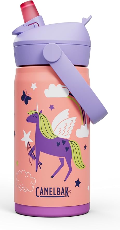 CamelBak Thrive Flip Straw Kids Bite Valve Stainless Steel Water Bottle Magic Unicorns, 12oz