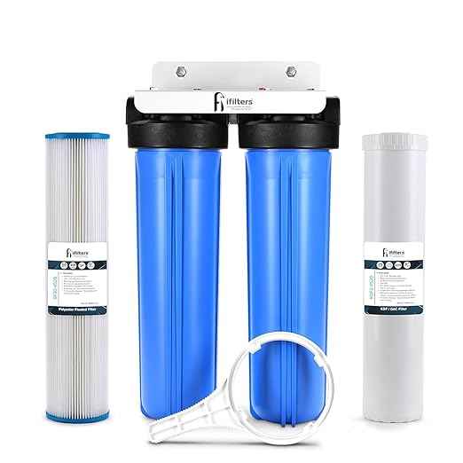 iFilters 2-Stage 20″ Well Water Whole House Filtration System | Dual-Stage Sediment & GAC/KDF Filters | Reduces Rust, Iron Sediment, Chlorine, Odor & Taste | 1″ Ports