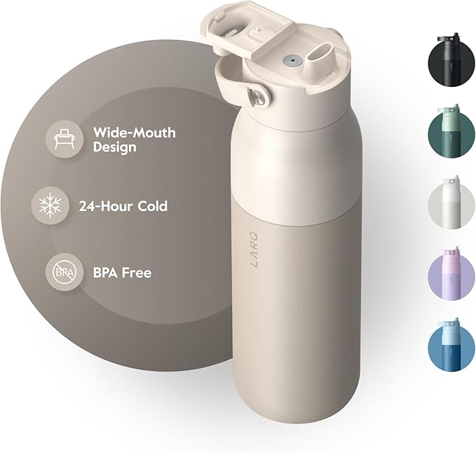 LARQ Bottle Swig Top 34oz - Insulated Reusable Stainless Steel Water Bottle With Built-In Silicone Handle | BPA Free | For Sports, Gym, and Travel | Mojave Dune