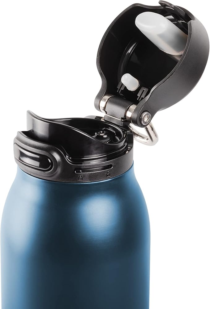 Vacuum Insulated Premium Water Bottle with Rechargeable Bluetooth Speaker and Xtreme Mini Bluetooth Remote. Remote Doubles as Gaming Joystick/Mouse for Smartphone Apps. (Navy)