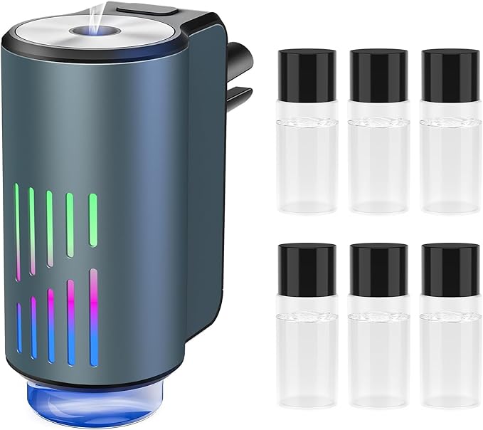 SooPii Car Air Freshener Diffuser, 3 Adjustable Spray Modes with Color Light,Upgraded Rechargeable Car Aroma Diffuser for Men Women,Long Lasting,6 Essential Oil Included,Easy Installation,Grey