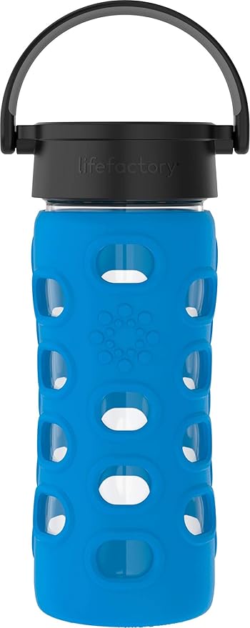 Lifefactory 12-Ounce BPA-Free Glass Water Bottle with Classic Cap and Protective Silicone Sleeve, Cobalt Blue