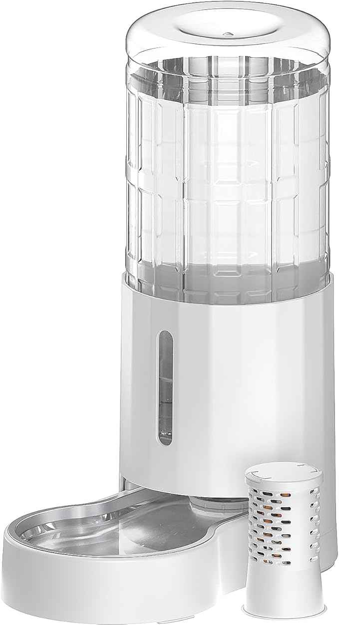CZPET 2.5 Gallon Dog Water Bowl Dispenser,Filter Automatic Dog and Cat Water Dispenser with Stainless Steel Bowl, Gravity Waterer, Large Capacity, and Quiet Drinking Area for Pets (9.5L,White)