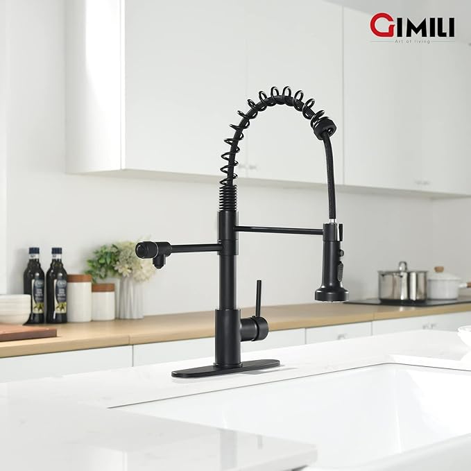 GIMILI Drinking Water Faucet 3 in1 Commercial Style Pull-Down Single Handle Filter Kitchen Faucet for Water Filtration System, Matte Black,Without Water Filtration Device