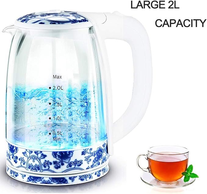 Kettles,2L Glass Electric Kettle,Eco Water Kettle, Cordless Water Boiler with Stainless Steel Inner Lid Base,Fast Boil Auto-Off Boil-Dry Protection,1850W