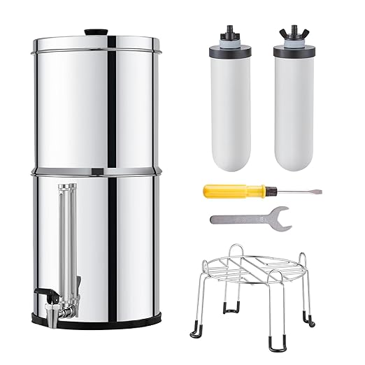 Happybuy Gravity-fed Water Filter System, 2.25G 304 Stainless-Steel Countertop Water Filtration System. Reduces Lead and up to 99% of Chlorine