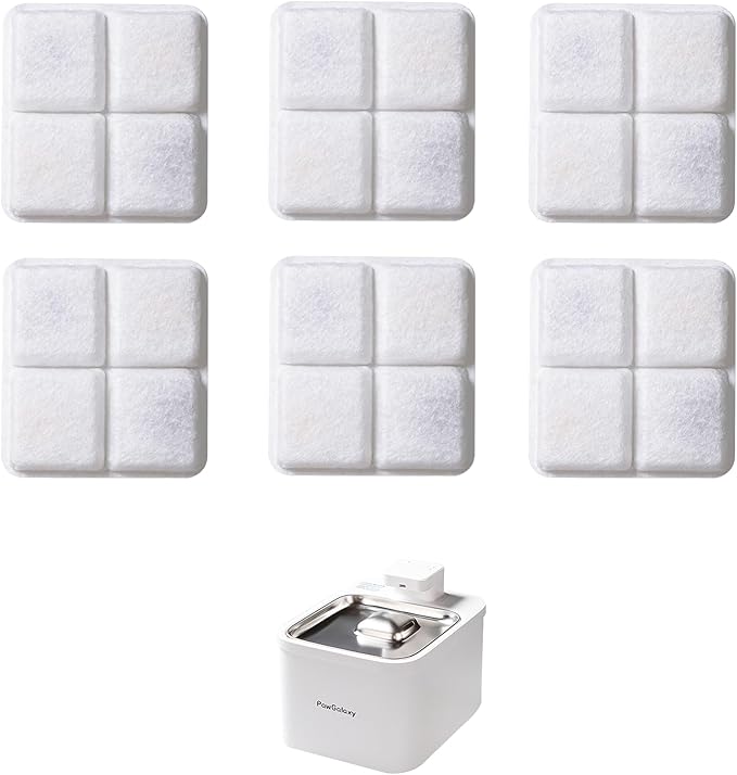 6 Pack Pet Water Fountain Replacement Filters, for 135 oz/4 L Cat Water Fountain Cordless, 6 Months Set of Ultra Quiet Pet Dispenser Stainless Steel, White 6 Count