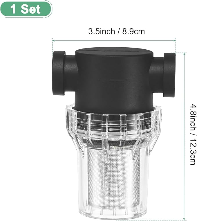Water Pump Strainer with 40 Mesh Stainless Steel Filter Screen, 1/2 Inch Pipeline Filter for Garden Hose Outdoor RV Water Tank Pressure Washer Inlet [Black]