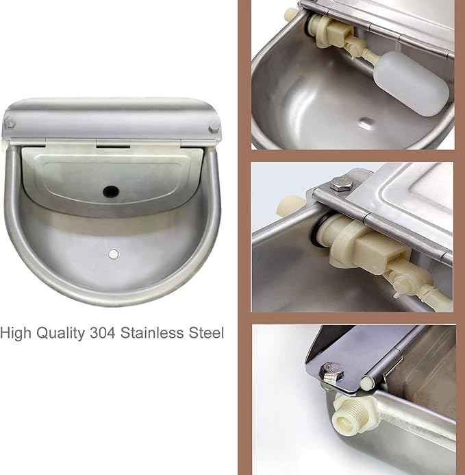 Automatic Water Bowl 304 Stainless Steel Pet Water Dispenser Dog, Feeder Waterer for Large Dogs with 40 Inch Steel Hose, 2 Float Valve, Copper Connector Adapter, 2 Bolts (with Drainage Hole)