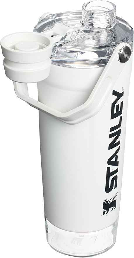 STANLEY Vitalize Shaker Bottle 20 oz | Leakproof Insulated Stainless Steel Shaker Cup | Base Storage and Twist On Fast Flow Lid | Protein Shakes and Pre Workout Powder | BPA-Free | Chalk