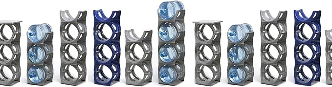 Bariboo Stackable Water Bottle Storage Rack Best Water Jugs 5 Gallon Organizer. Jug Holder for Kitchen, Cabinet and Office Organizing. Reinforced Polypropylene (Blue, 3 No Shelf)
