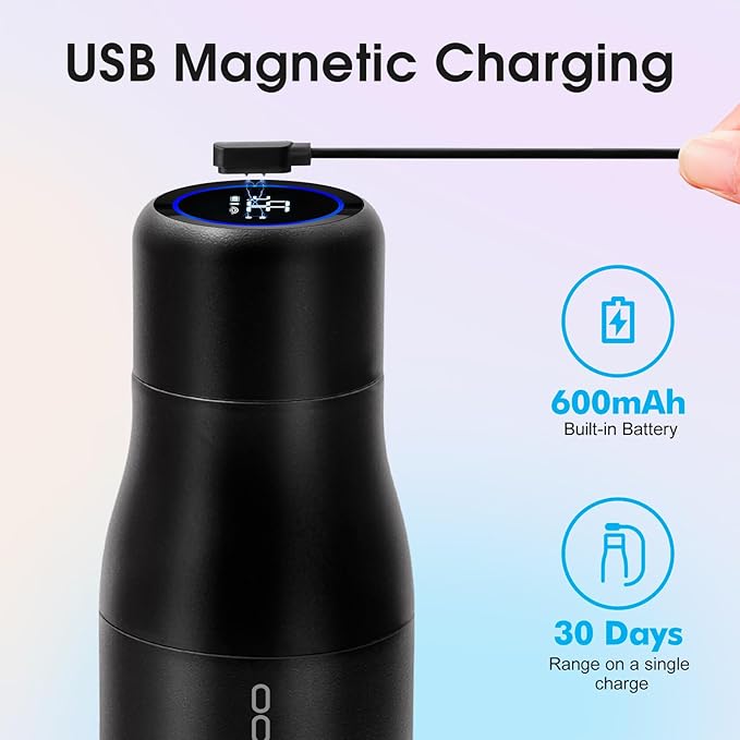 Vsitoo Self Cleaning Water Bottle - 15oz Stainless Steel, AI Self-Clean, 30-Day Battery, Magnetic Charging, BPA-Free for Travel/Gym/Office, No App Needed