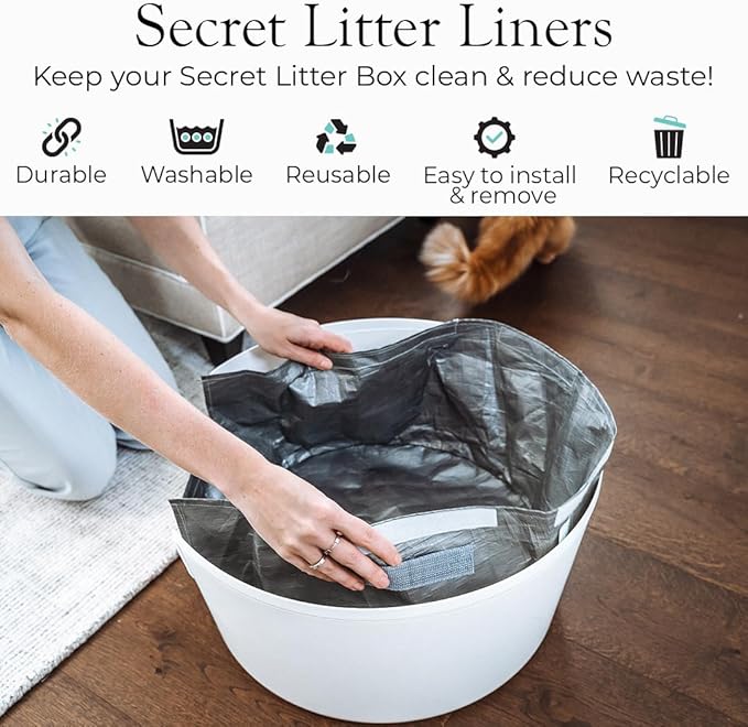 Reusable Litter Box Liners by Bundle & Bliss, 3-Pack - Easy to Clean, Non-Slip Litter Liners For Secret Litter Box - Durable Design, Waterproof, Scoop & Scratch-Resistant, Leak Proof, Machine-Washable