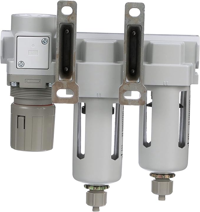 PneumaticPlus SAU330-N03G Three Stage Compressed Air Drying System - Particulate Air Filter, Coalescing Filter, Air Pressure Regulator Combo 3/8" NPT - Poly Bowl, Manual Drain, Gauge - AquaVibe
